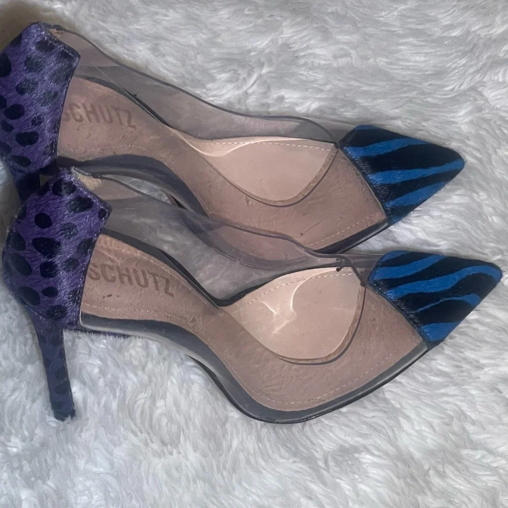 SCHUTZ Blue and Black Transparent Heels pumps size 5.5B